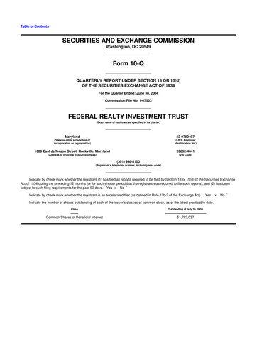 Thumbnail Federal Realty Investment Trust
 10-Q Quarterly Report FY 