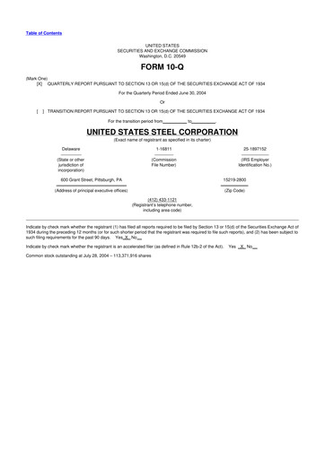 Thumbnail U.S. Steel
 10-Q Quarterly Report FY 