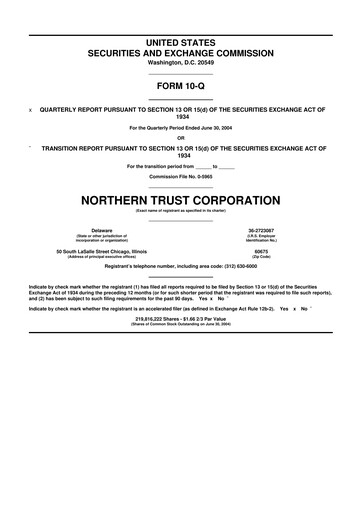 Thumbnail Northern Trust
 10-Q Quarterly Report FY 
