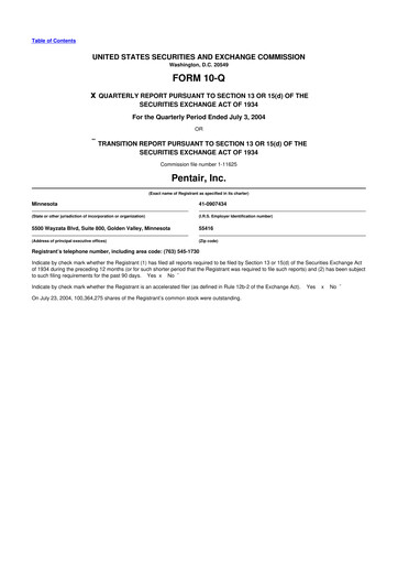 Thumbnail Pentair
 10-Q Quarterly Report FY 