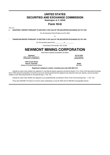 Thumbnail Newmont 10-Q Quarterly Report FY 