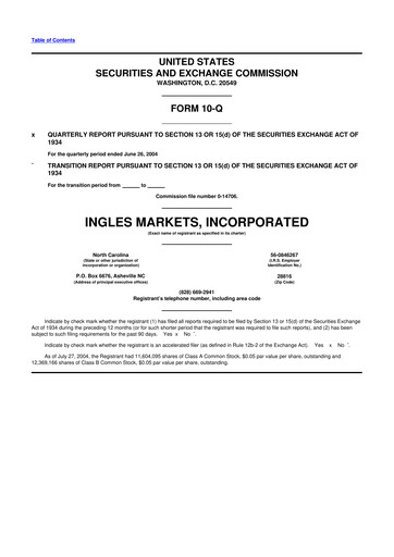 Miniature Ingles Markets 10-Q Rapport trimestriel  
