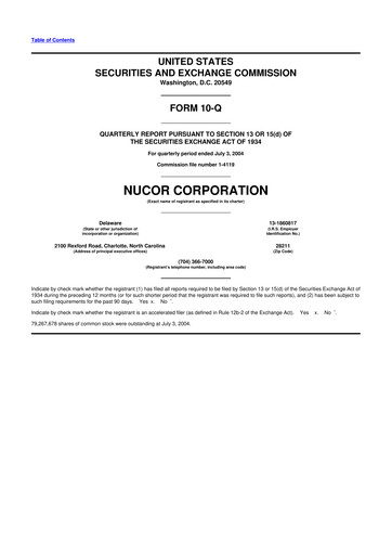 Thumbnail Nucor
 10-Q Quarterly Report FY 