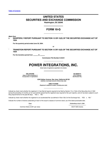 Thumbnail Power Integrations
 10-Q Quarterly Report FY 