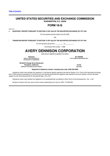 Thumbnail Avery Dennison
 10-Q Quarterly Report FY 