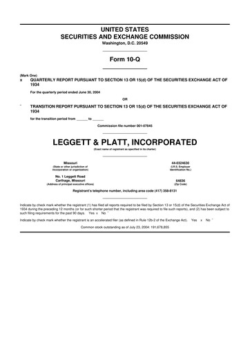 Miniature Leggett & Platt

 10-Q Rapport trimestriel  