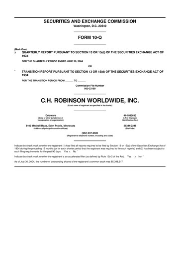 Thumbnail C. H. Robinson 10-Q Quarterly Report FY 