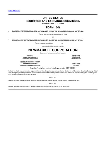 Vorschaubild NewMarket Corp 10-Q Quartalsbericht  