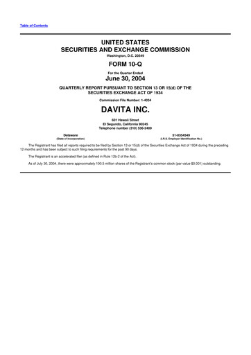 Thumbnail DaVita 10-Q Quarterly Report FY 