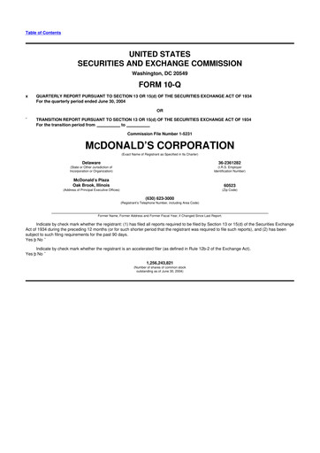 Thumbnail McDonald 10-Q Quarterly Report FY 