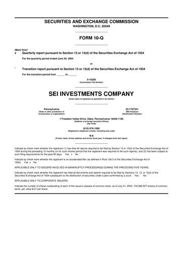 Thumbnail SEI Investments 10-Q Quarterly Report FY 