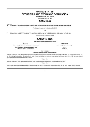 Thumbnail Ansys 10-Q Quarterly Report FY 