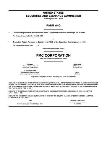 Thumbnail FMC Corporation 10-Q Quarterly Report FY 