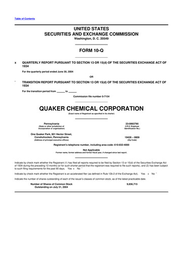 Thumbnail Quaker Houghton 10-Q Quarterly Report FY 