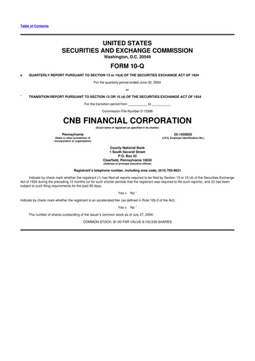 Thumbnail CNB Financial Corp 10-Q Quarterly Report FY 