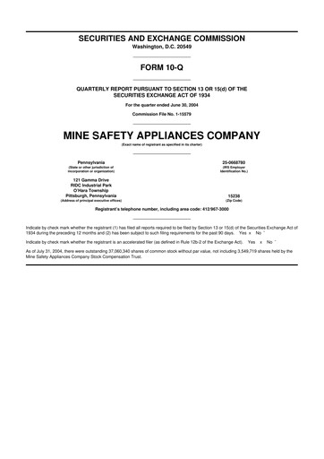 Thumbnail MSA Safety 10-Q Quarterly Report FY 