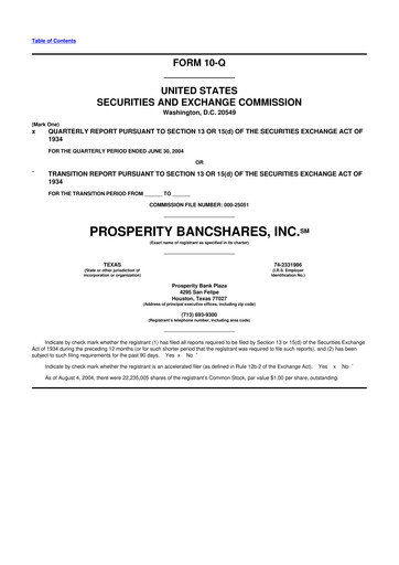Thumbnail Prosperity Bancshares
 10-Q Quarterly Report FY 