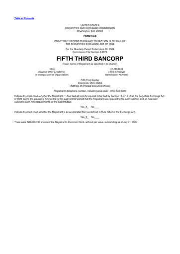 Thumbnail Fifth Third Bank
 10-Q Quarterly Report FY 