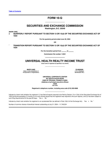 Thumbnail Universal Health Realty Income Trust 10-Q Quarterly Report FY 