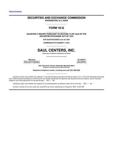 Thumbnail Saul Centers 10-Q Quarterly Report FY 