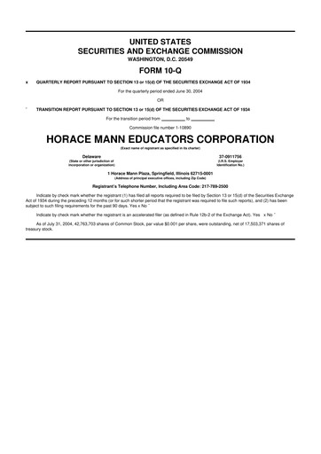 Thumbnail Horace Mann Educators 10-Q Quarterly Report FY 