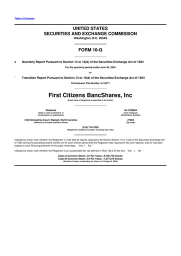 Thumbnail First Citizens BancShares
 10-Q Quarterly Report FY 