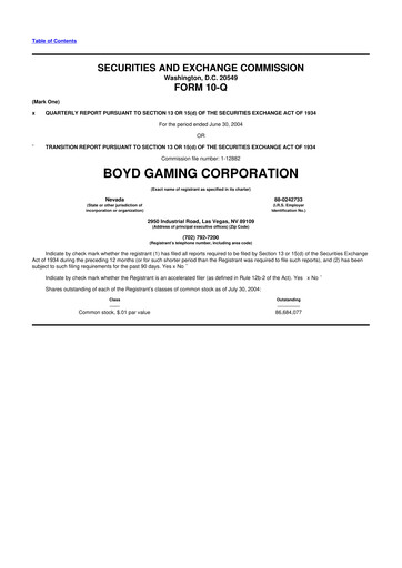 Miniature Boyd Gaming
 10-Q Rapport trimestriel  