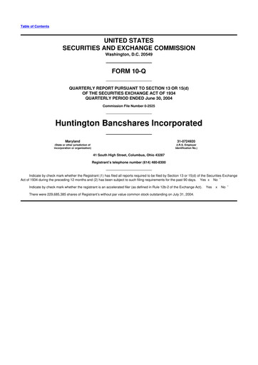 Thumbnail Huntington Bancshares
 10-Q Quarterly Report FY 