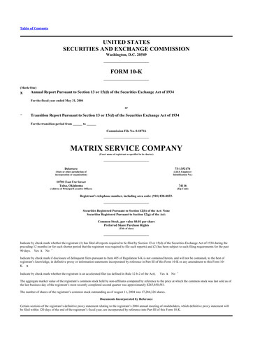 Thumbnail Matrix Service Company 10-K Annual Report 