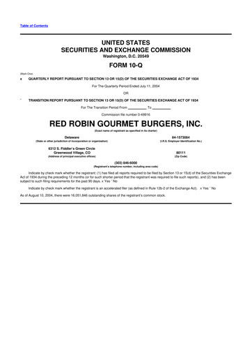 Miniature Red Robin
 10-Q Rapport trimestriel  