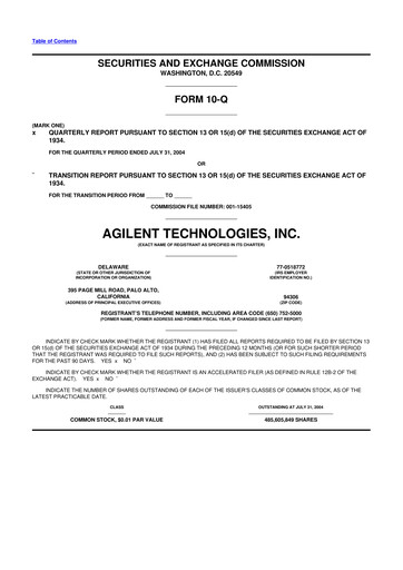Thumbnail Agilent Technologies 10-Q Quarterly Report FY 