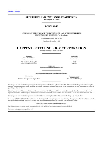 Miniature Carpenter Technology 10-K Rapport annuel 