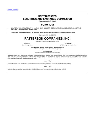 Miniature Patterson Companies
 10-Q Rapport trimestriel  