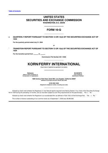 Miniature Korn Ferry
 10-Q Rapport trimestriel  