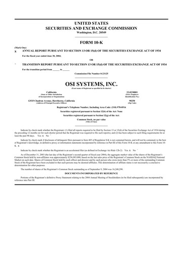 Thumbnail OSI Systems
 10-K Annual Report 