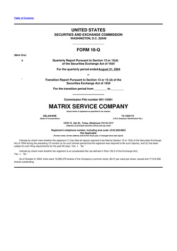 Miniature Matrix Service Company 10-Q Rapport trimestriel  