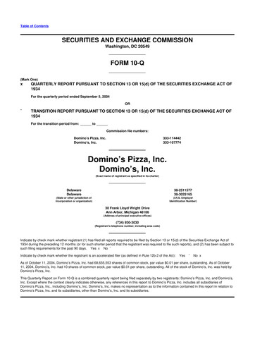 Thumbnail Domino's Pizza 10-Q Quarterly Report FY 
