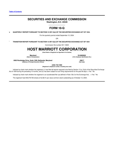 Thumbnail Host Hotels & Resorts
 10-Q Quarterly Report FY 