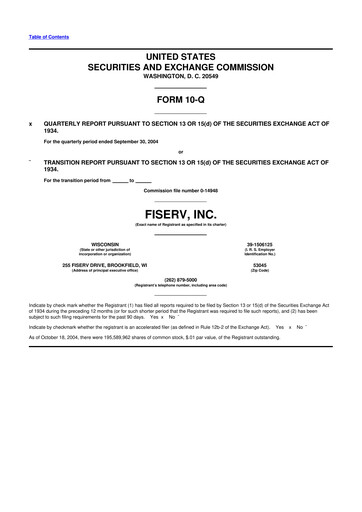 Thumbnail Fiserv 10-Q Quarterly Report FY 