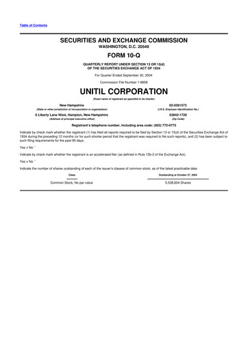 Thumbnail Unitil Corporation
 10-Q Quarterly Report FY 