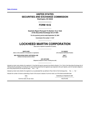 Thumbnail Lockheed Martin 10-Q Quarterly Report FY 