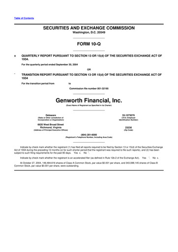 Thumbnail Genworth Financial
 10-Q Quarterly Report FY 