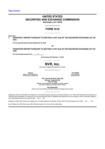 Vorschaubild NVR 10-Q Quartalsbericht  