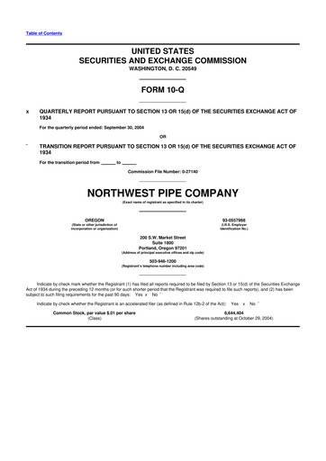Miniature Northwest Pipe Company
 10-Q Rapport trimestriel  