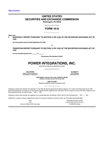 Thumbnail Power Integrations
 10-Q Quarterly Report FY 