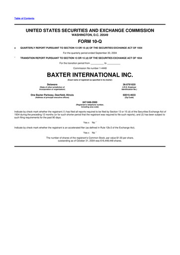 Thumbnail Baxter 10-Q Quarterly Report FY 