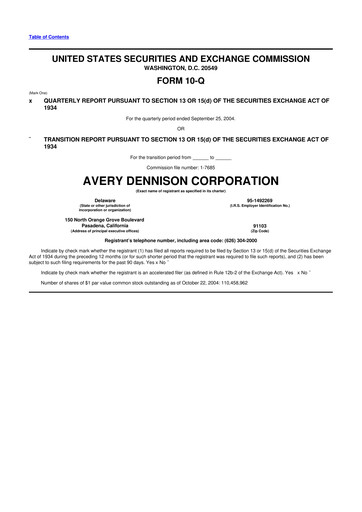 Thumbnail Avery Dennison
 10-Q Quarterly Report FY 