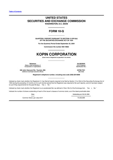 Thumbnail Kopin Corporation
 10-Q Quarterly Report FY 