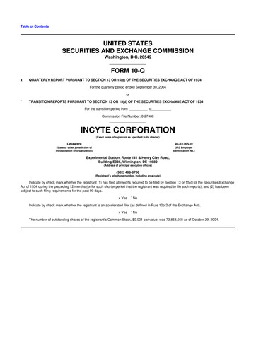 Thumbnail Incyte 10-Q Quarterly Report FY 