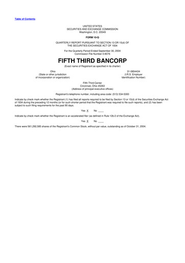 Thumbnail Fifth Third Bank
 10-Q Quarterly Report FY 